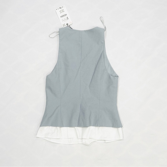 NWT Zara Blue Vest White Faux Button Down Striped Contrast Top - Picture 7 of 7